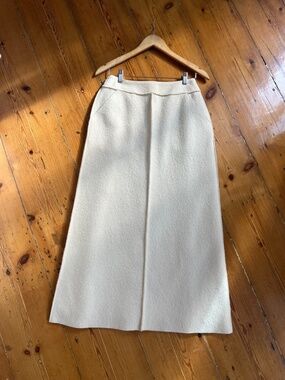 CHANEL Vintage Ivory Wool MIDI Skirt